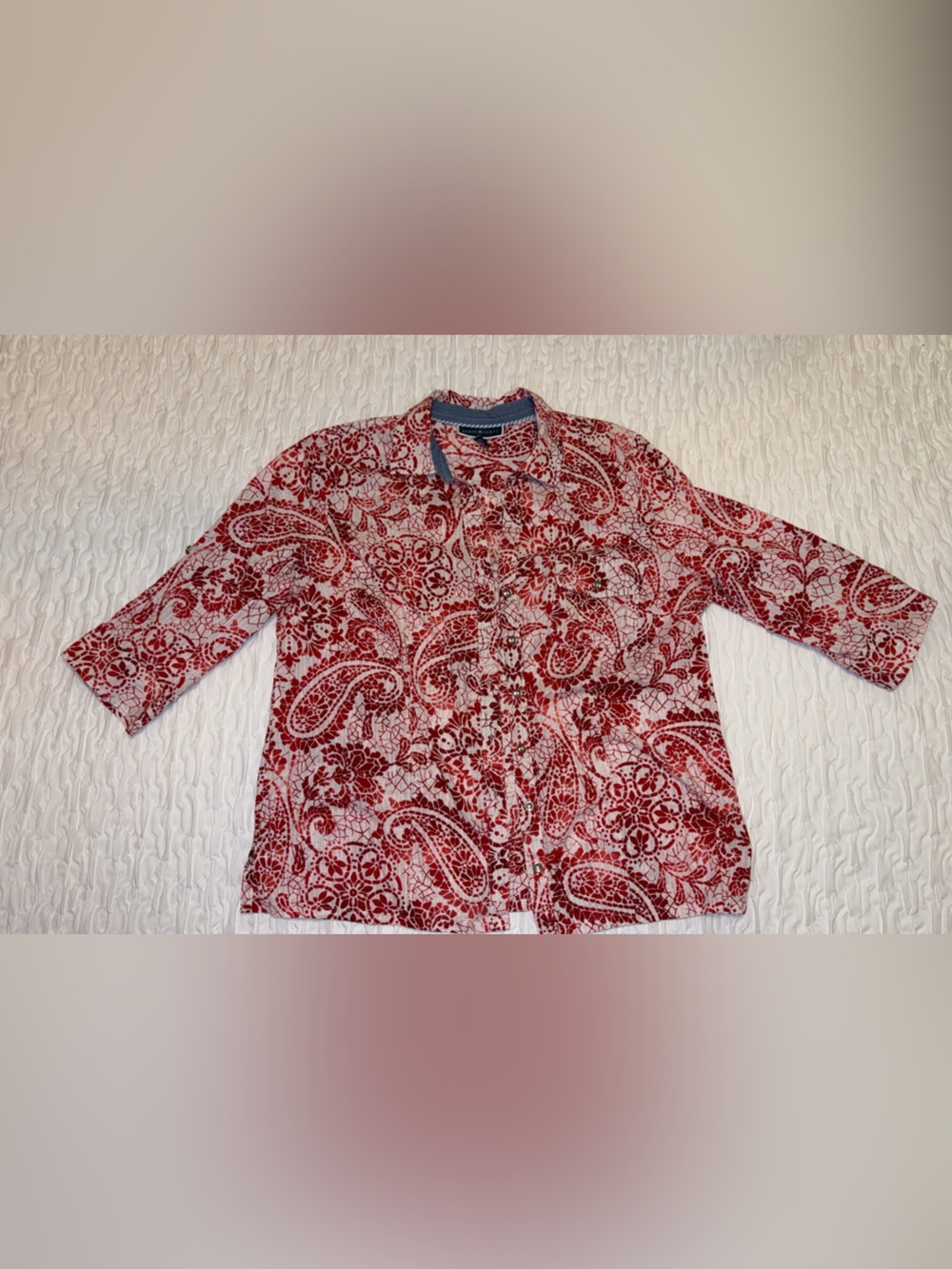 Karen Scott Red and White Floral Print Button-Up Shirt